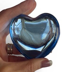 Signed Baccarat Clear Blue Crystal Puffy Heart Paper Weight